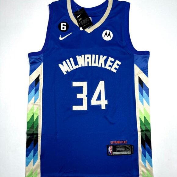 Nike Giannis Antetokounmpo #34 Milwaukee Bucks Blue Adult Stitched Jersey Size M - Picture 3 of 8
